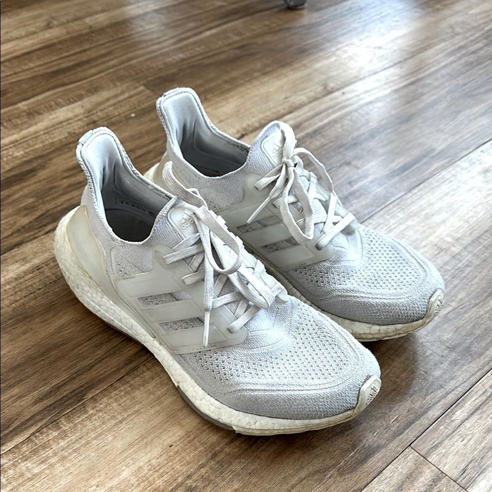 adidas White/Light Gray Ultraboost Athletic Shoes